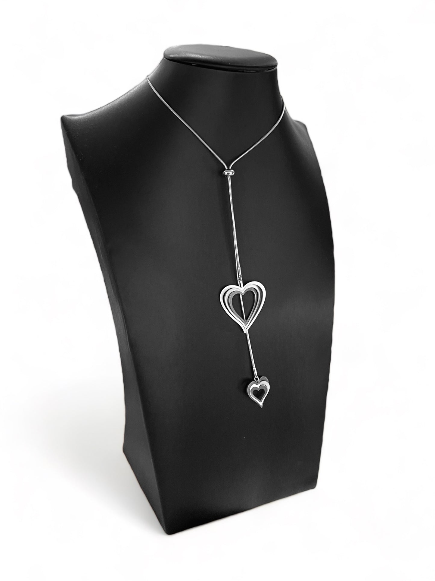 Double Adjustable Steel Pendant Illusion Hearts