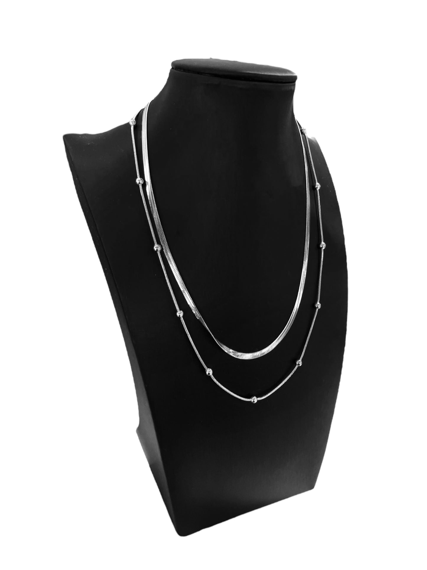 Snake Steel Chain Necklace with Ball & Herringbone