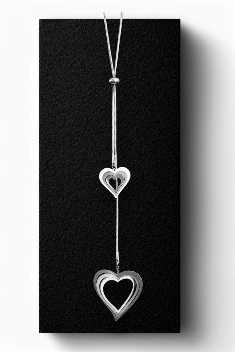 Double Adjustable Steel Pendant Illusion Hearts