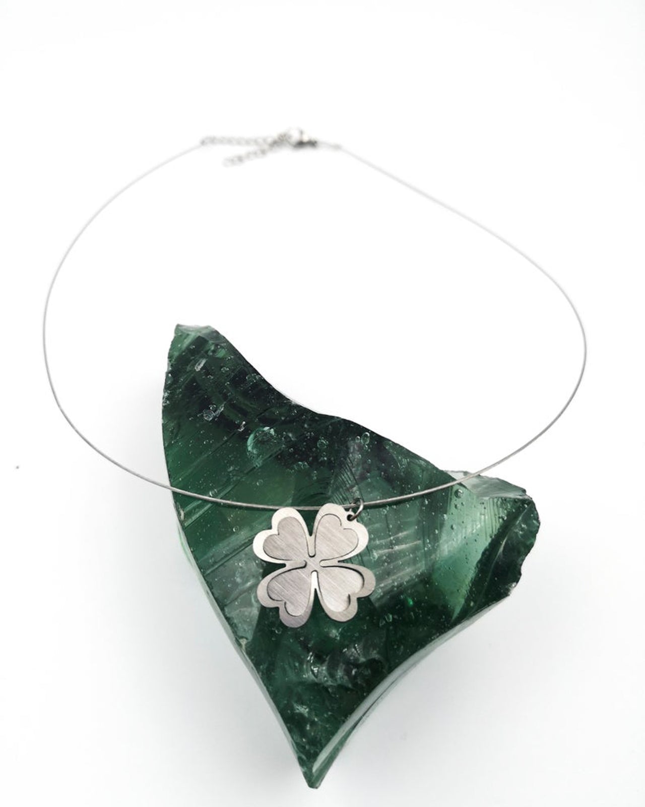 Steel wire necklace llusion Four Leafs Clover