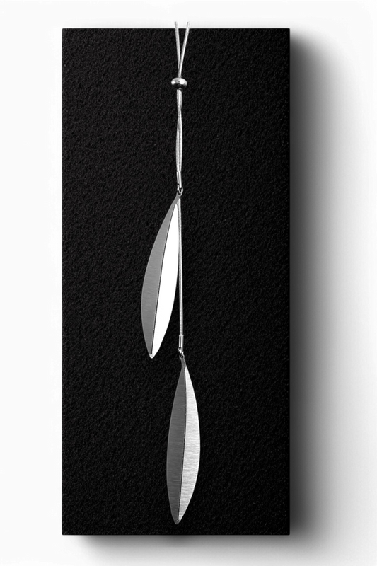 Double Adjustable Steel Pendant Origami Olive Leafs