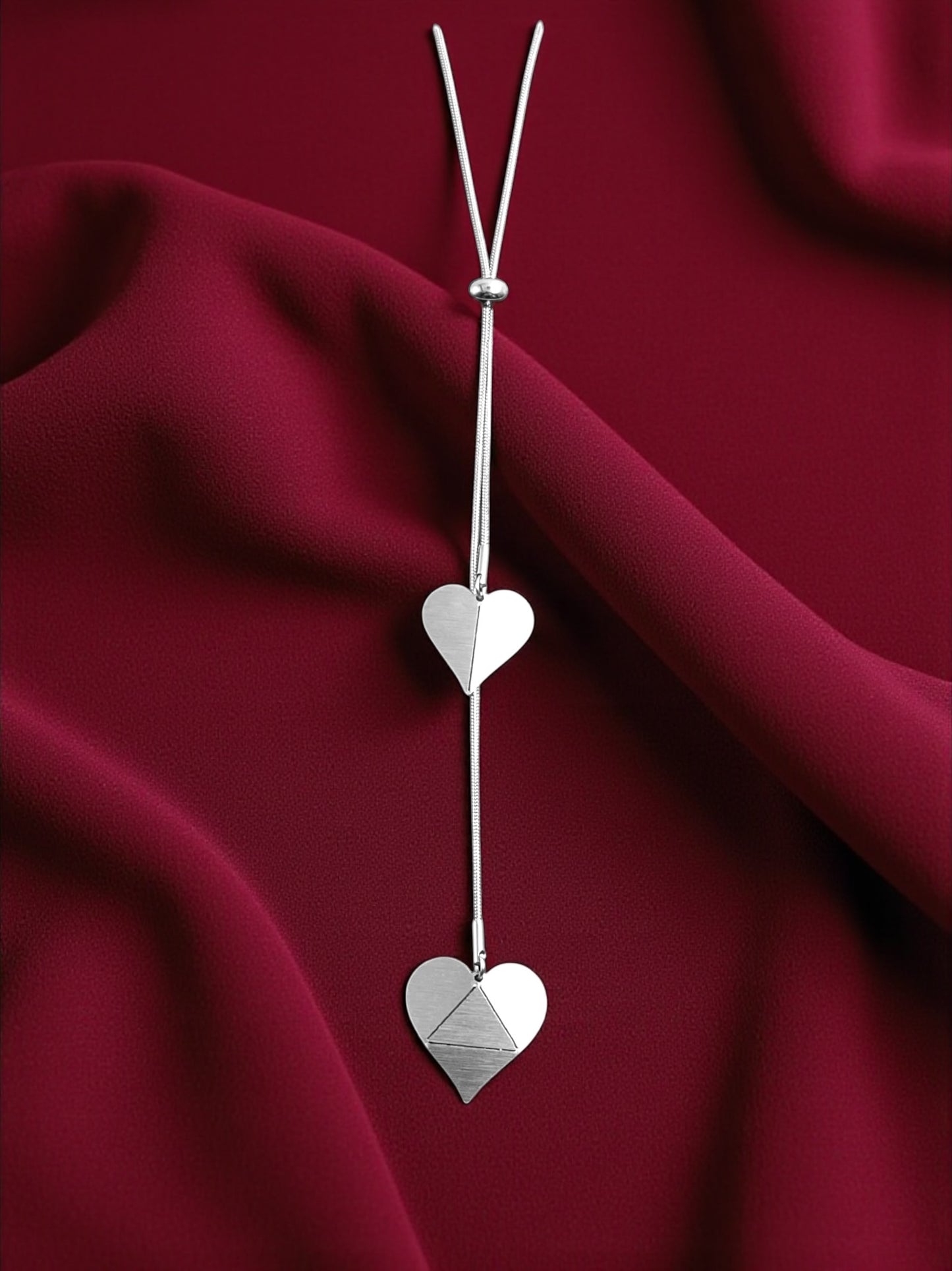 Double Adjustable Steel Pendant Origami Hearts